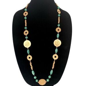 Vintage Kenneth Jay Lane Asian Medallion Green Jade Necklace